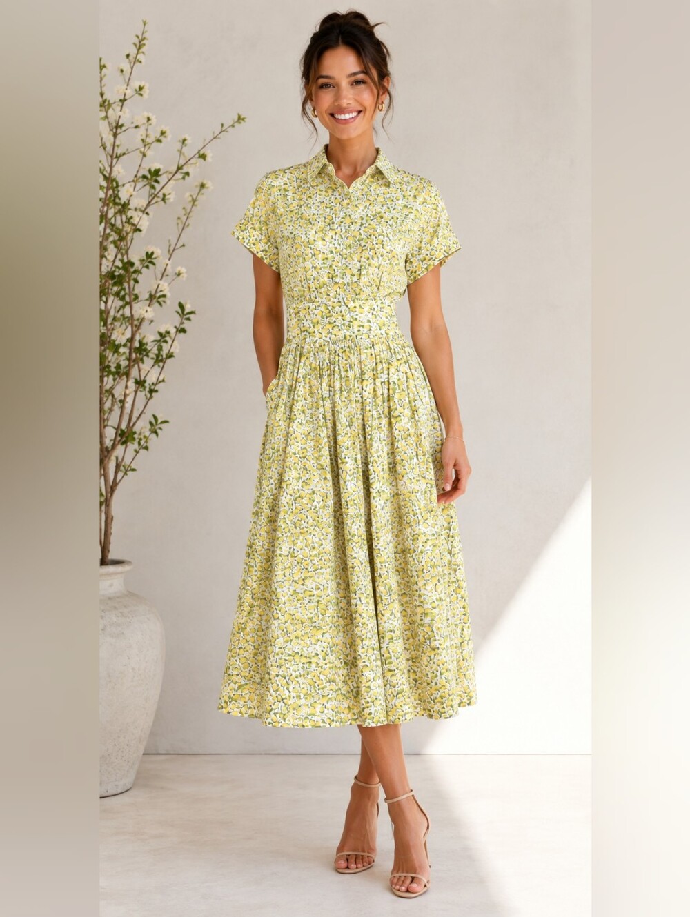 NWT J.Crew x Liberty Fabrics Fitted Waist Midi Shirtdress Eliza's Yellow BY790
